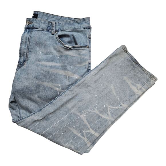 AKOO Brand Jeans Light Wash Distressed Straight Leg Denim Mens Sz 42 Streetwear - Picture 2 of 13